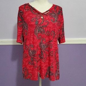 TC Fashion Fuschia Boho Print Short Sleeve Lightweight Jersey Top